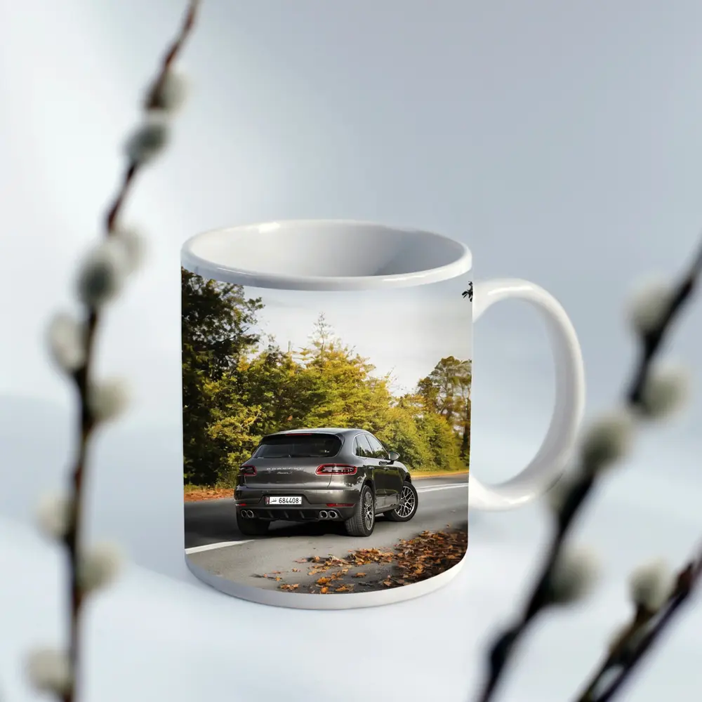 Porsche Macan S on Autumn Road – Mugs