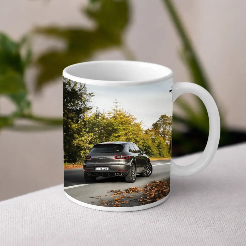 Porsche Macan S on Autumn Road – Mugs