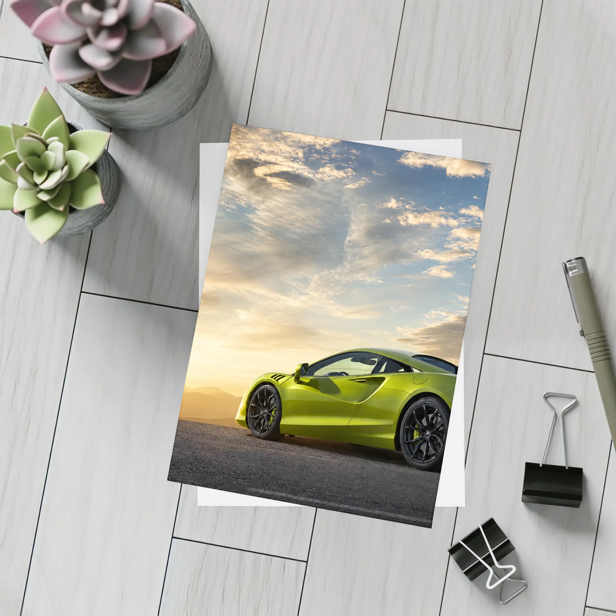 McLaren Artura Lime Green Sunset Sky – Postcards