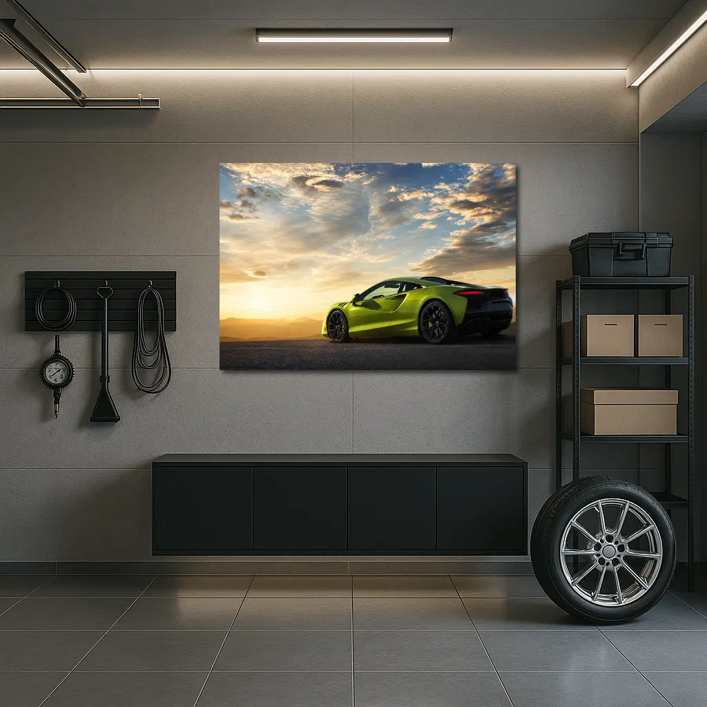 McLaren Artura Lime Green Sunset Sky – Wall Art