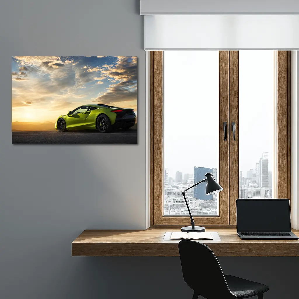 McLaren Artura Lime Green Sunset Sky – Wall Art
