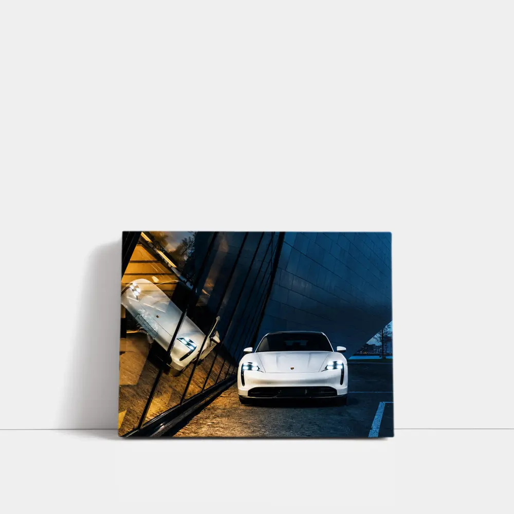 Porsche Taycan White Front View Night – Wall Art