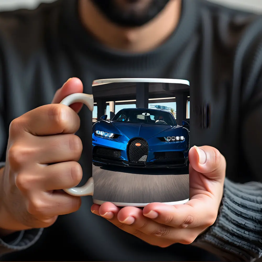 Bugatti Chiron Blue Hypercar Urban Highway – Mugs