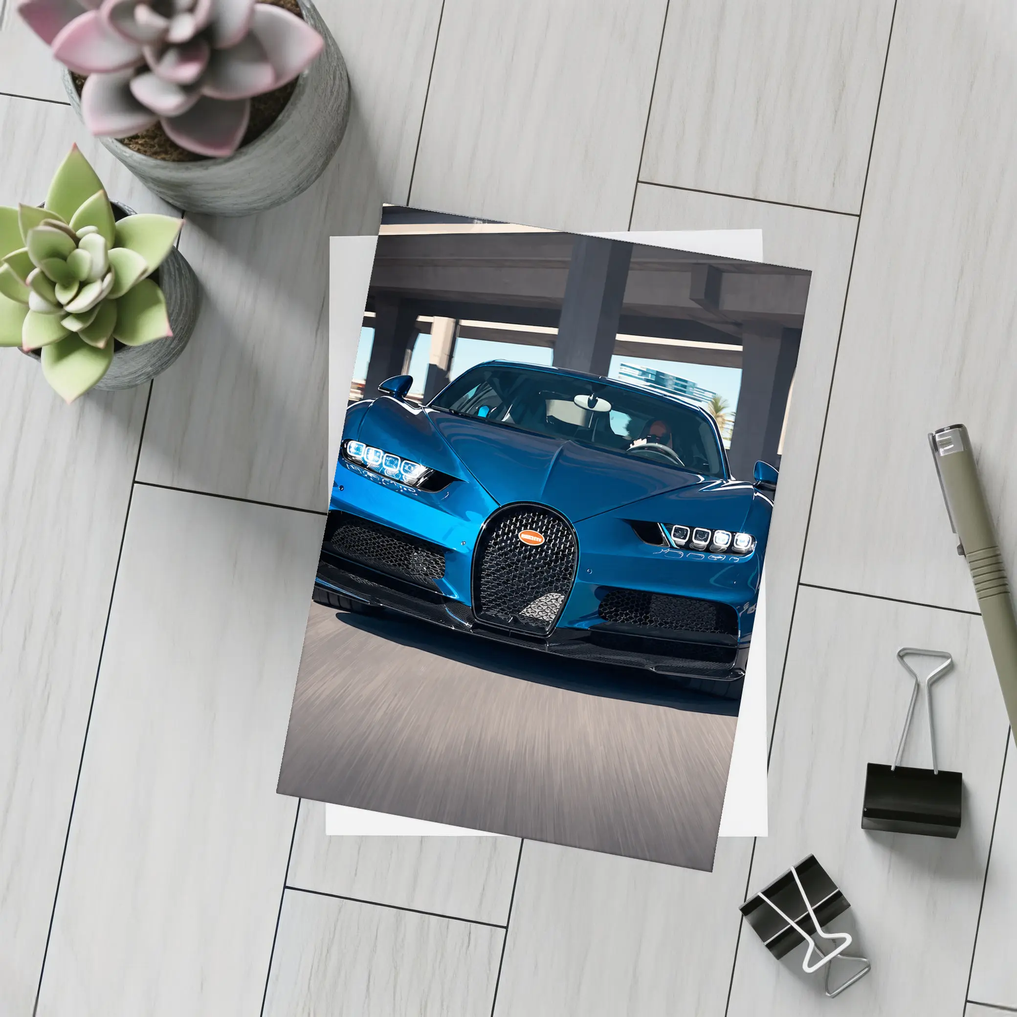 Bugatti Chiron Blue Hypercar Urban Highway – Postcards