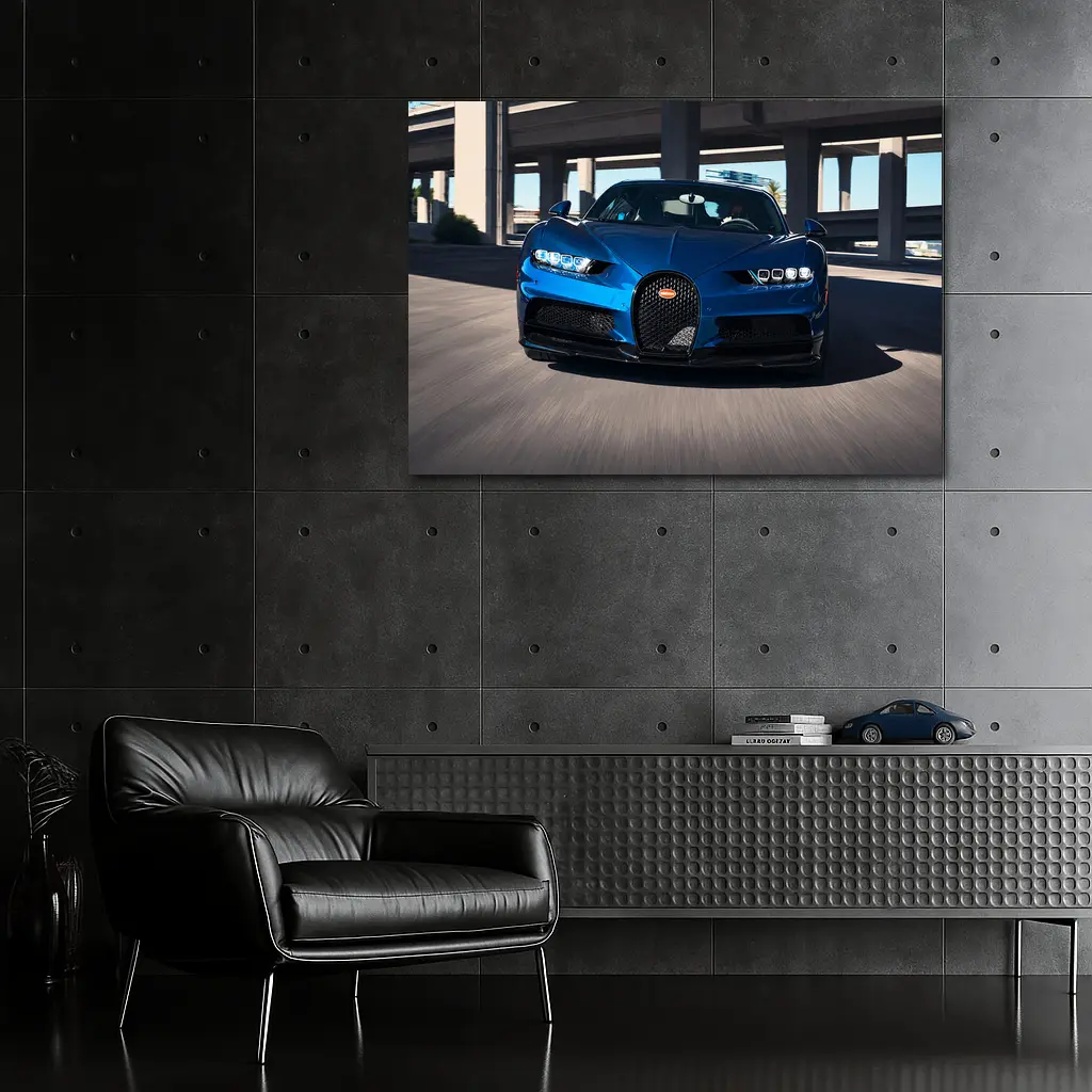 Bugatti Chiron Blue Hypercar Urban Highway – Wall Art