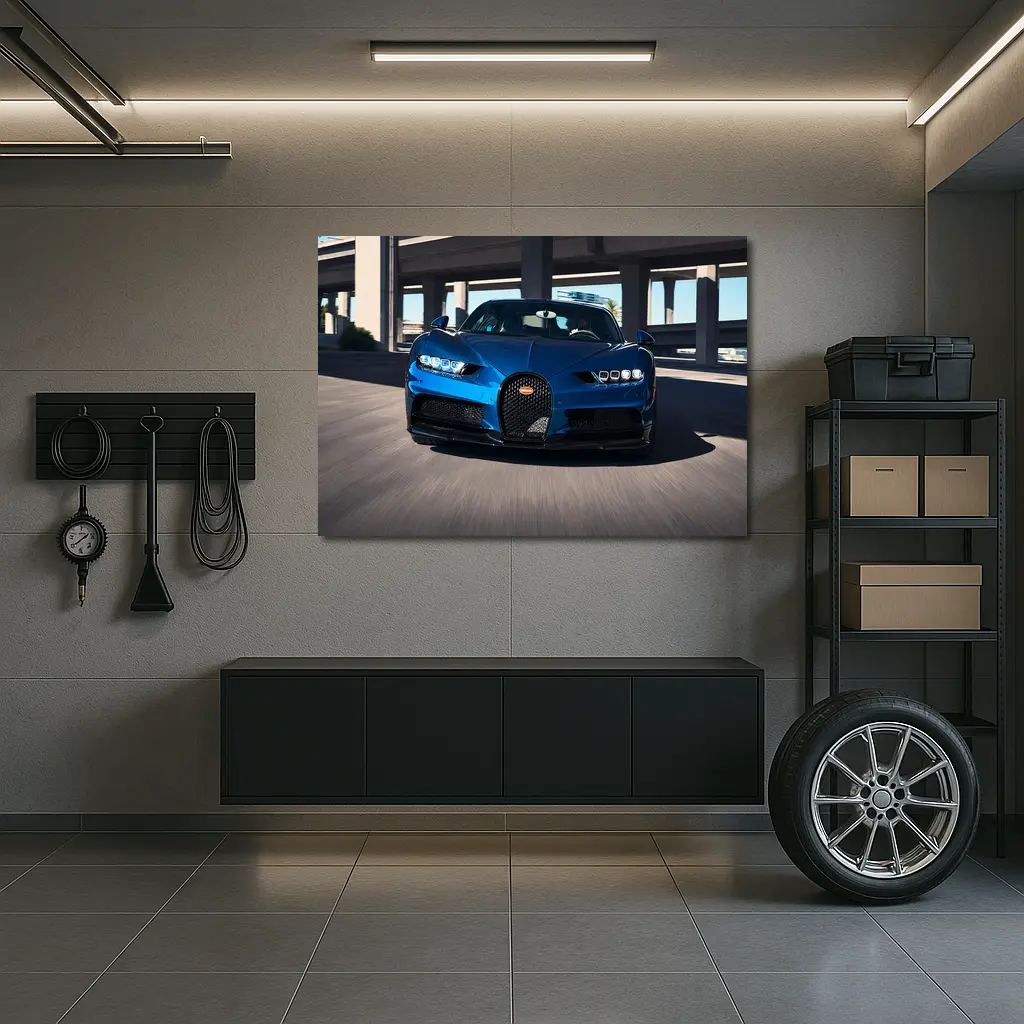 Bugatti Chiron Blue Hypercar Urban Highway – Wall Art