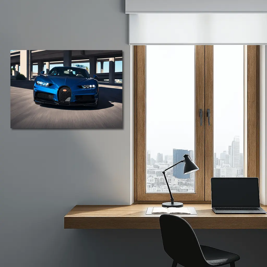 Bugatti Chiron Blue Hypercar Urban Highway – Wall Art