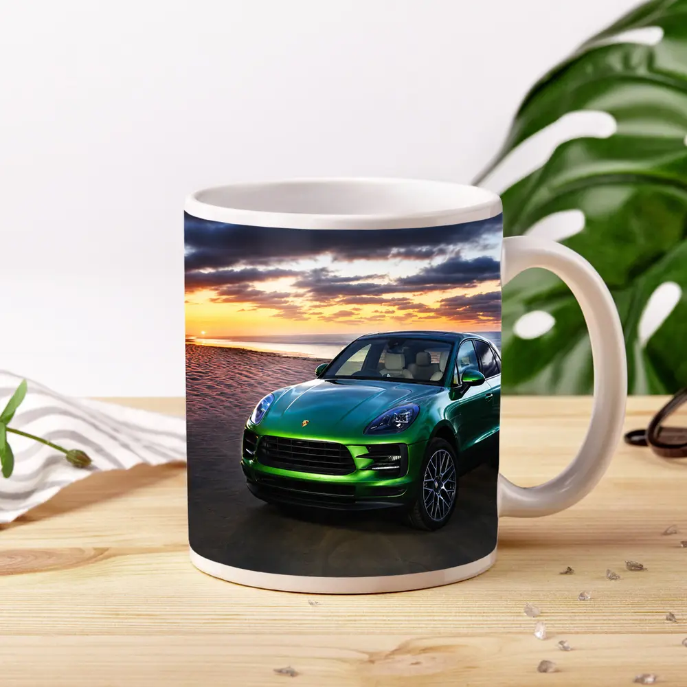 Porsche Macan Green SUV Beach Sunset – Mugs