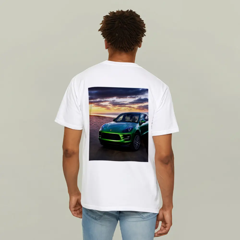 Porsche Macan Green SUV Beach Sunset – T-Shirts
