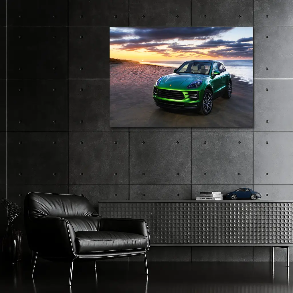 Porsche Macan Green SUV Beach Sunset – Wall Art