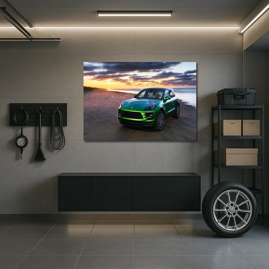 Porsche Macan Green SUV Beach Sunset – Wall Art
