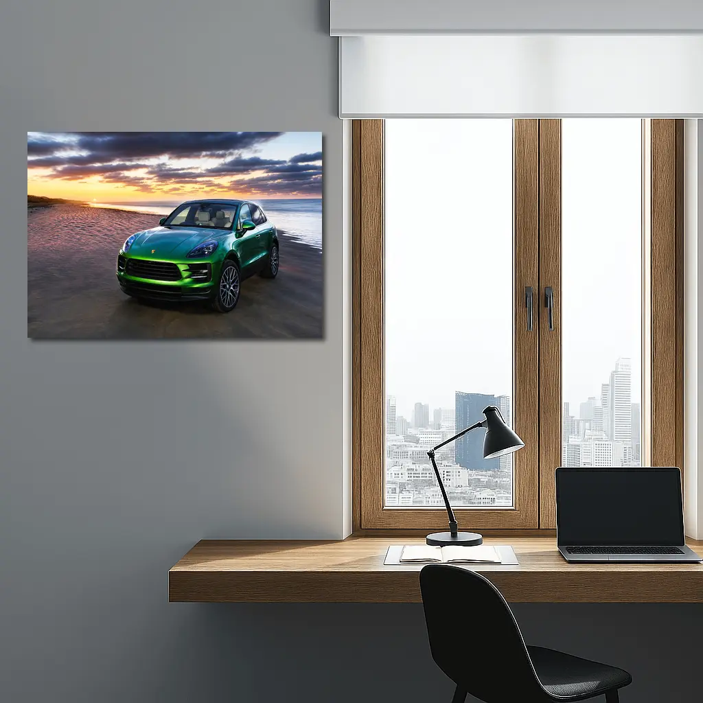 Porsche Macan Green SUV Beach Sunset – Wall Art