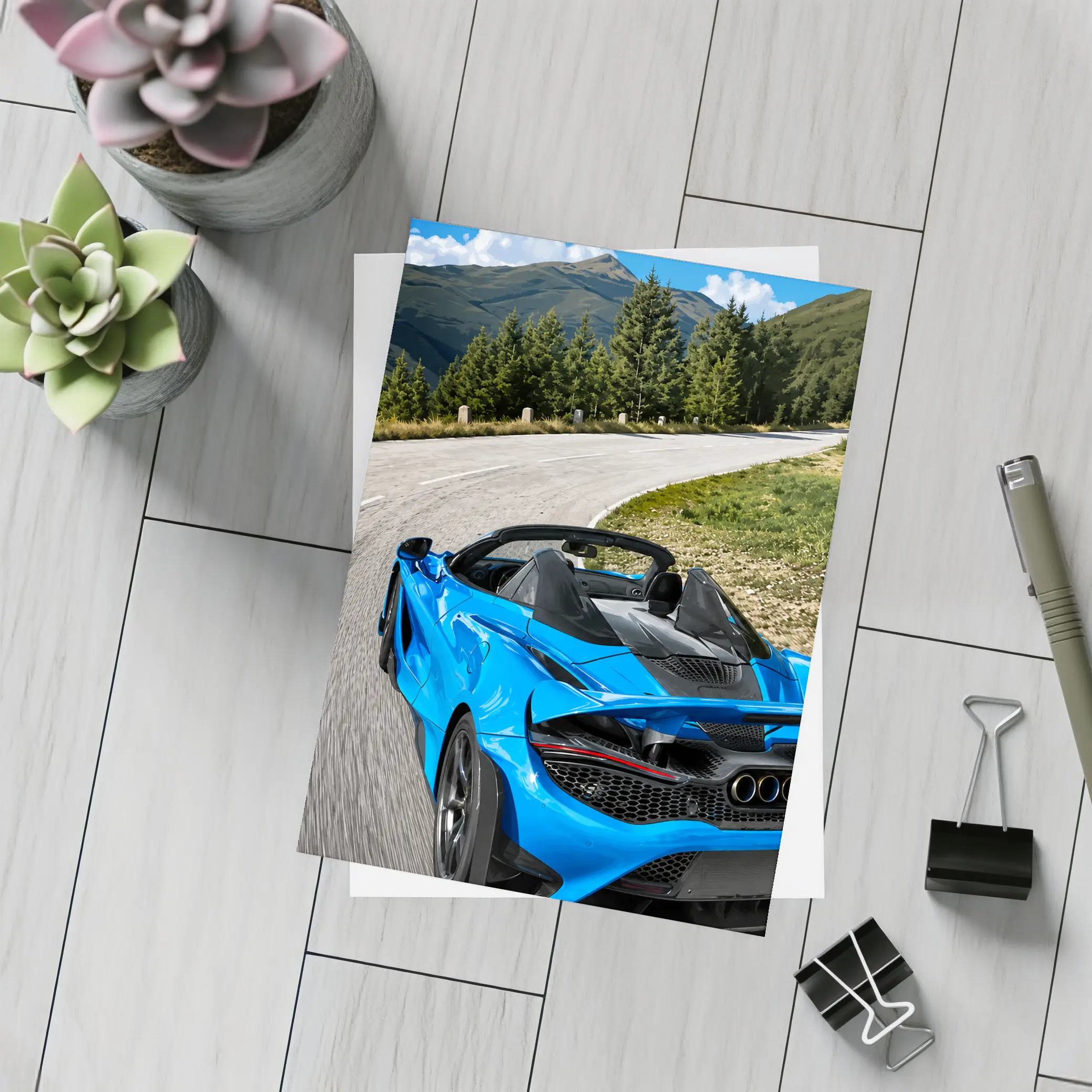 McLaren 765LT Spider Blue Mountain Road – Postcards