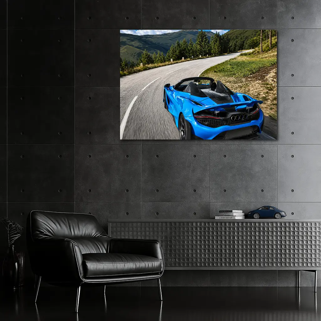McLaren 765LT Spider Blue Mountain Road – Wall Art