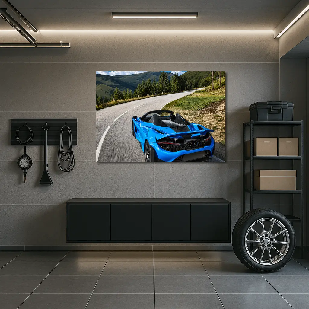 McLaren 765LT Spider Blue Mountain Road – Wall Art