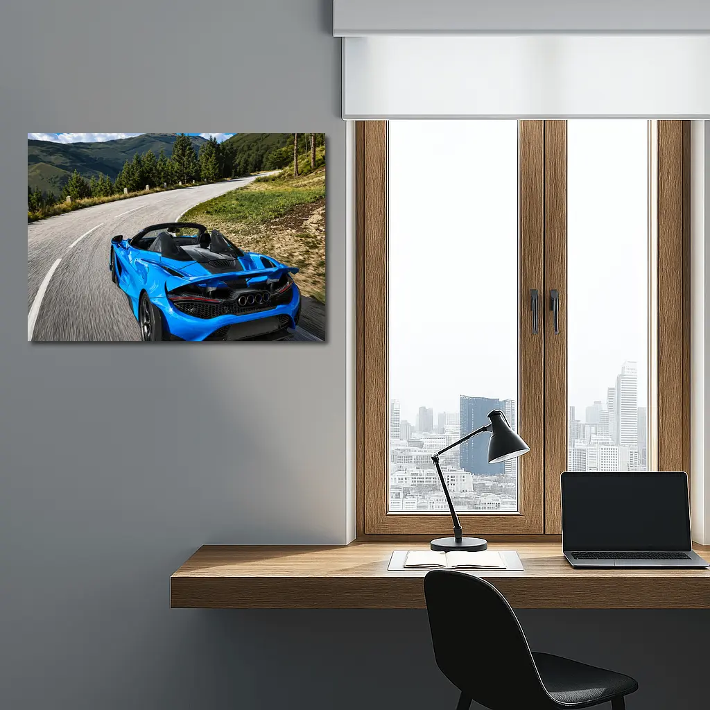 McLaren 765LT Spider Blue Mountain Road – Wall Art