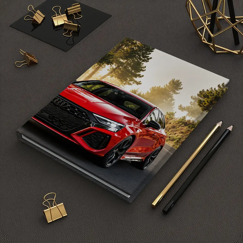 Audi RS3 Red on Misty Forest Road – Notebooks