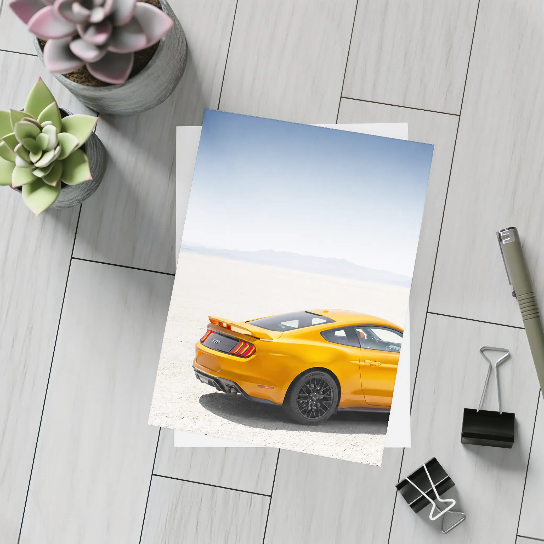 Ford Mustang GT Orange Salt Flats Desert – Postcards