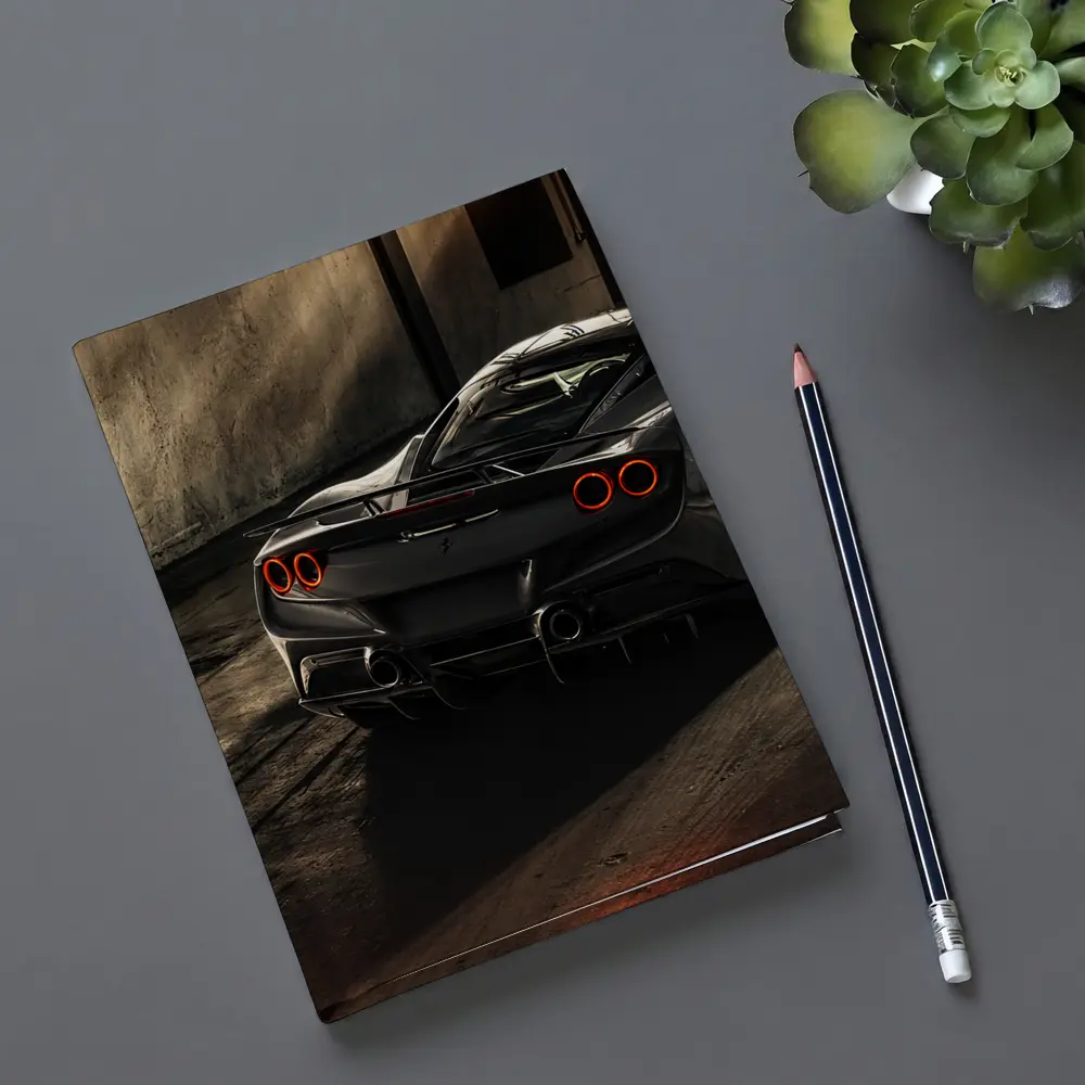 Ferrari F8 Black Supercar Warehouse Rear View – Notebooks