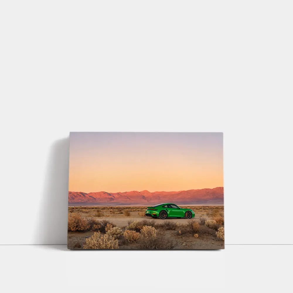 Porsche 911 Green Desert Sunset Mountains – Wall Art
