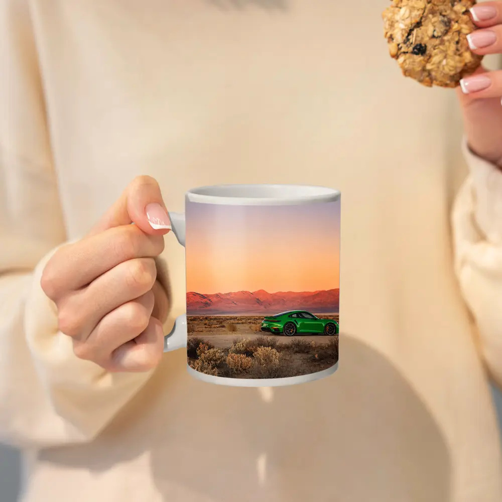 Porsche 911 Green Desert Sunset Mountains – Mugs
