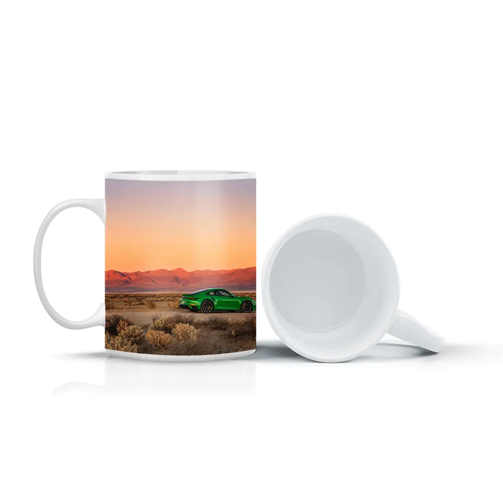 Porsche 911 Green Desert Sunset Mountains – Mugs