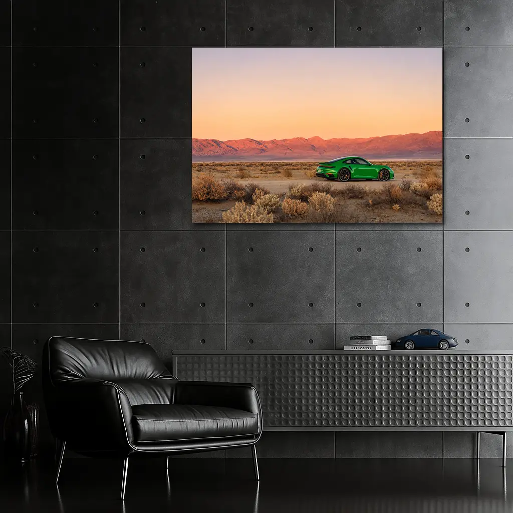 Porsche 911 Green Desert Sunset Mountains – Wall Art