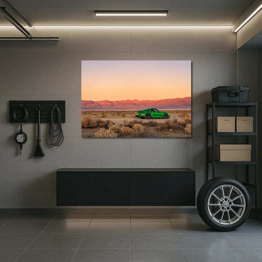 Porsche 911 Green Desert Sunset Mountains – Wall Art