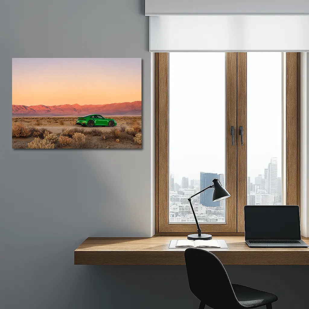 Porsche 911 Green Desert Sunset Mountains – Wall Art