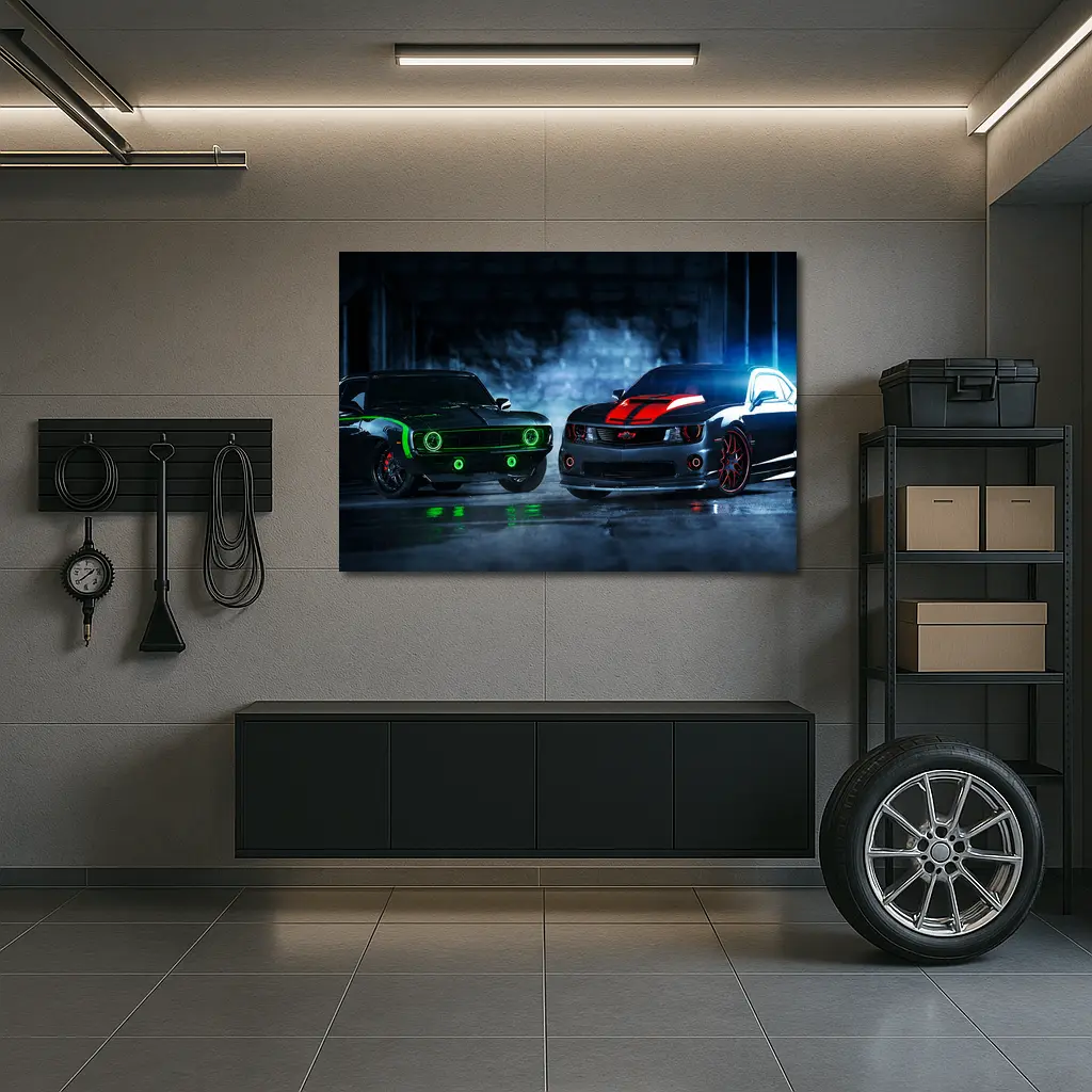 Ford Mustang Chevrolet Camaro Neon Garage – Wall Art