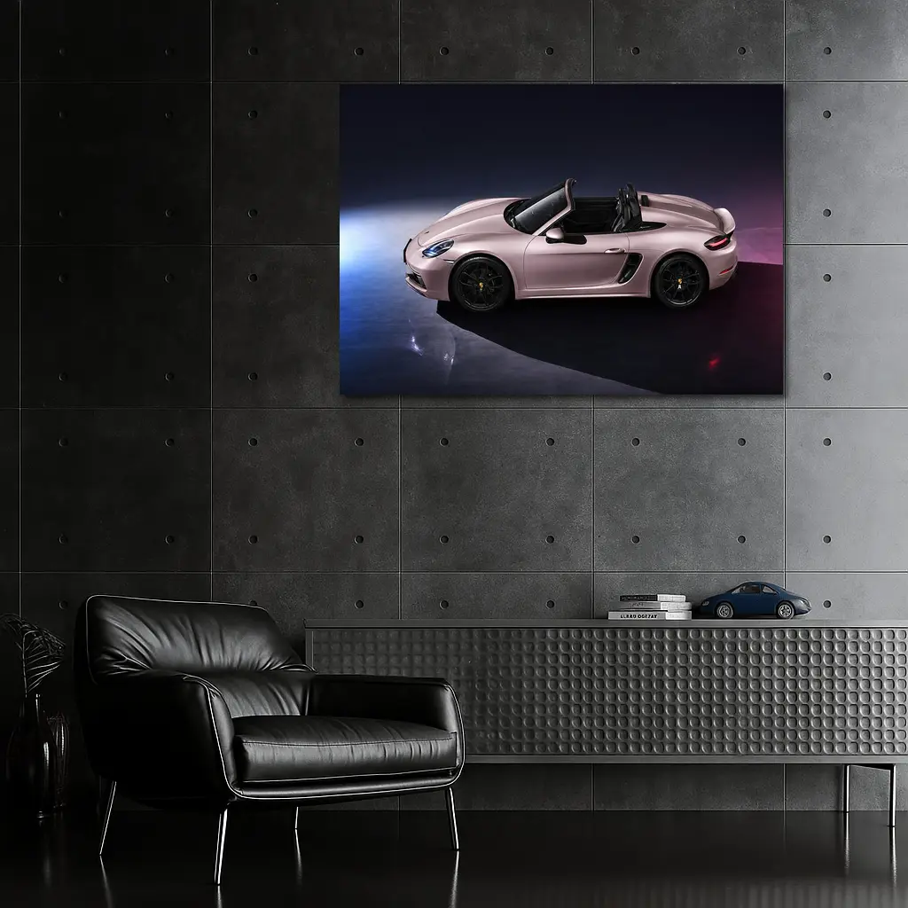 Porsche Boxster Pink Studio Dark Background – Wall Art