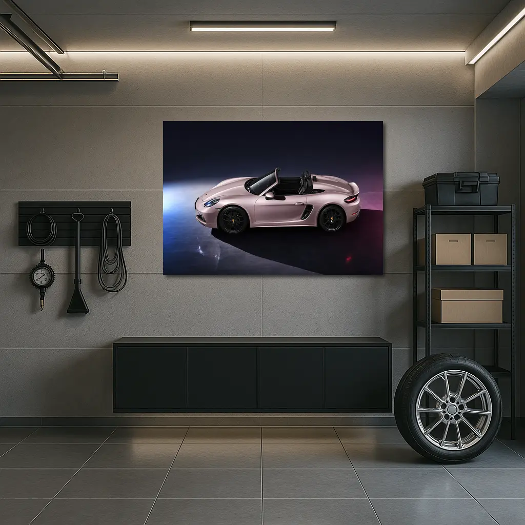 Porsche Boxster Pink Studio Dark Background – Wall Art
