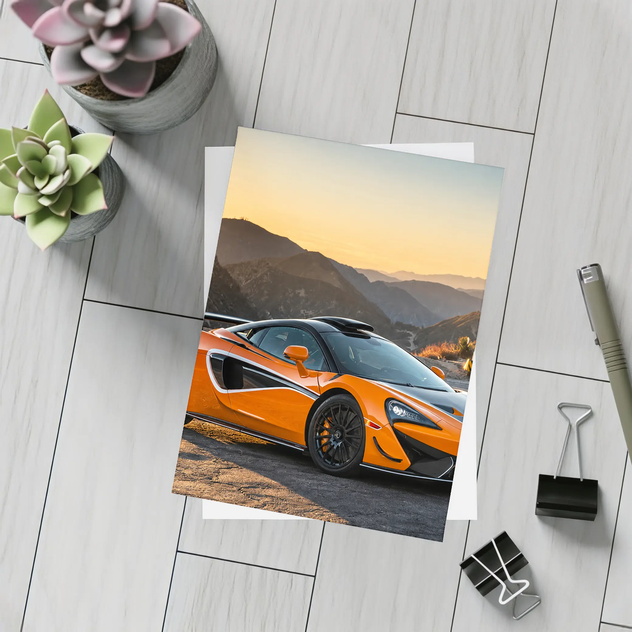 McLaren 570S Orange Supercar Mountain Sunset – Postcards