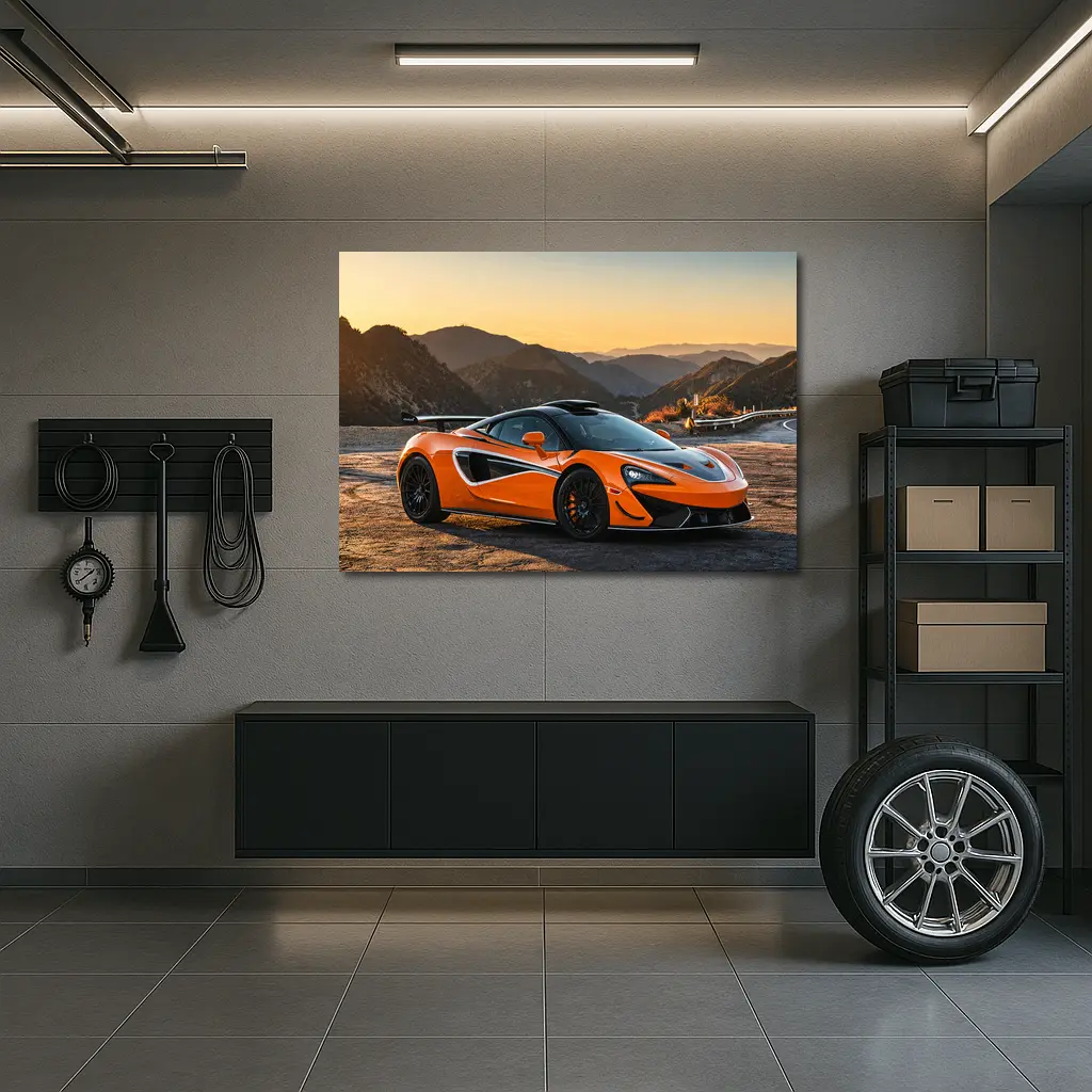 McLaren 570S Orange Supercar Mountain Sunset – Wall Art
