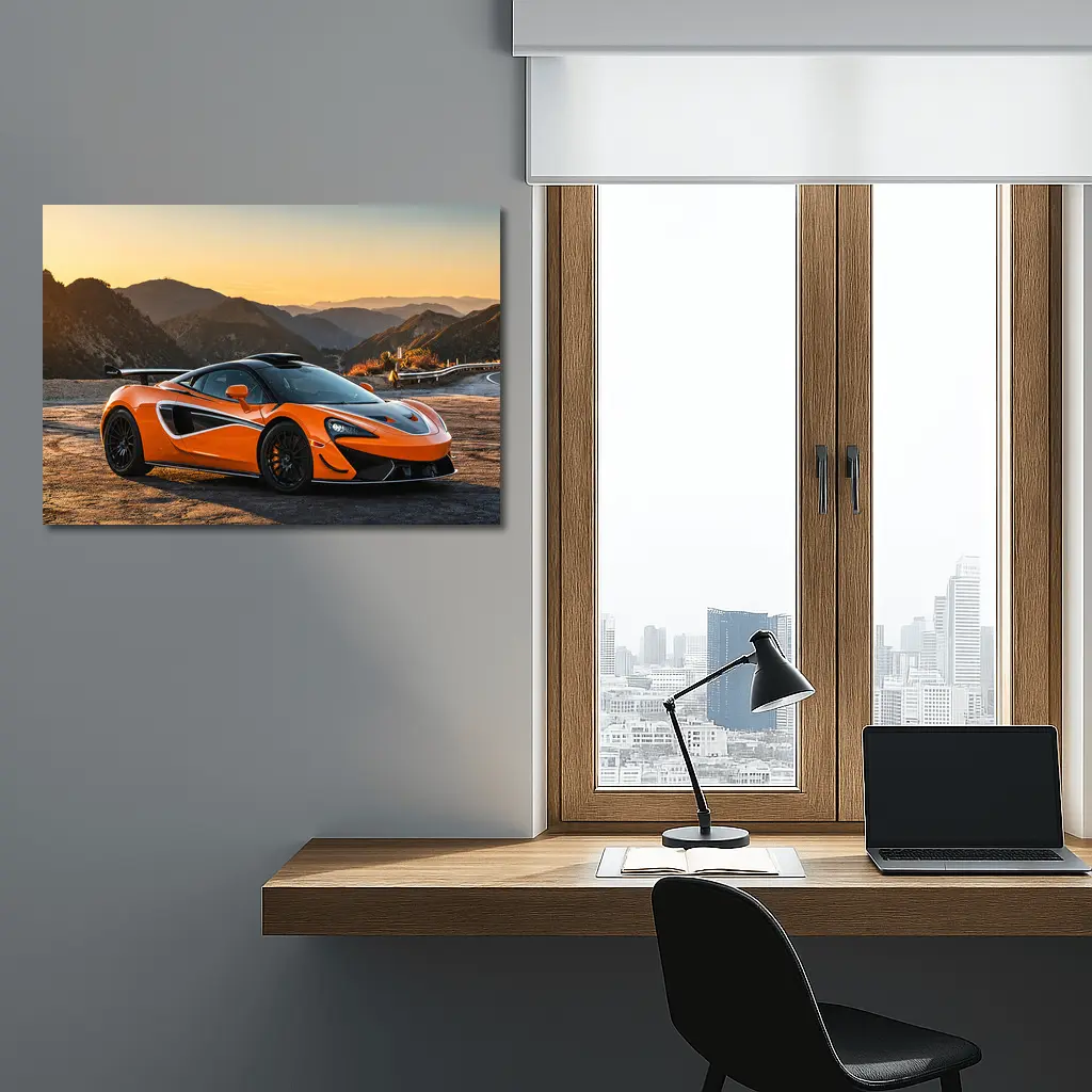 McLaren 570S Orange Supercar Mountain Sunset – Wall Art