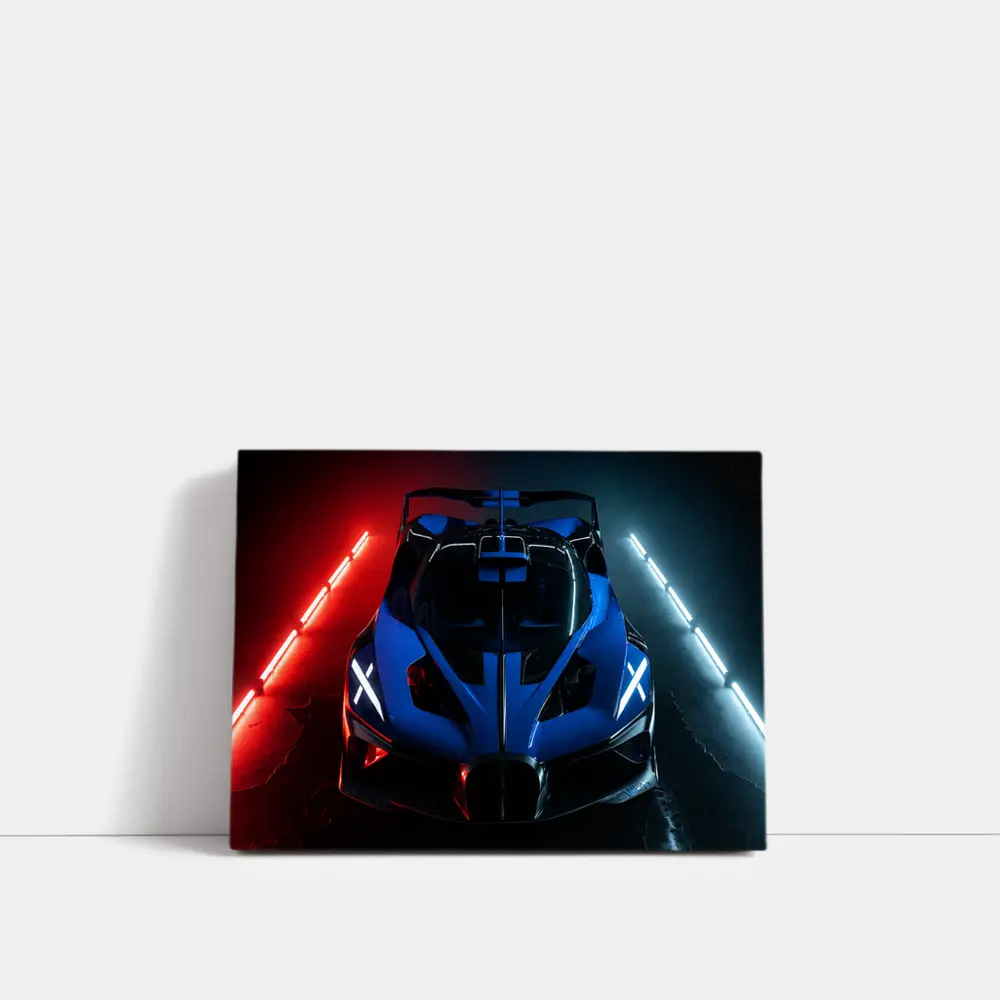 Bugatti Bolide Blue Supercar Neon Studio – Wall Art