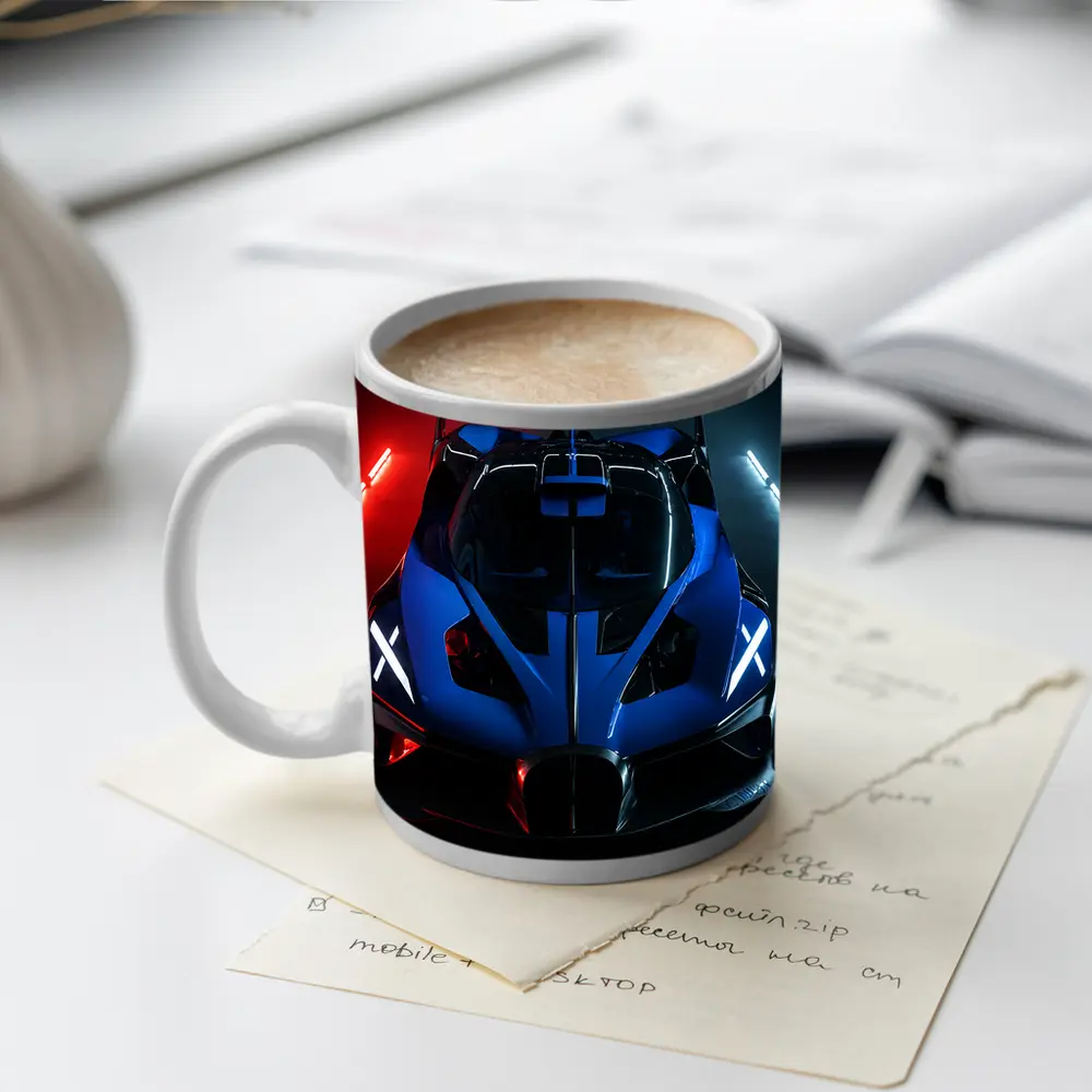 Bugatti Bolide Blue Supercar Neon Studio – Mugs