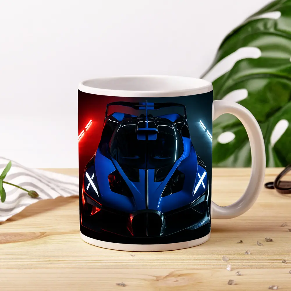 Bugatti Bolide Blue Supercar Neon Studio – Mugs