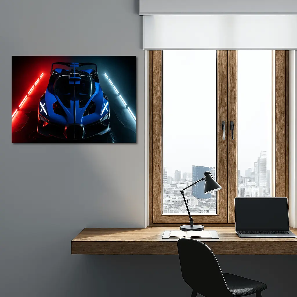 Bugatti Bolide Blue Supercar Neon Studio – Wall Art