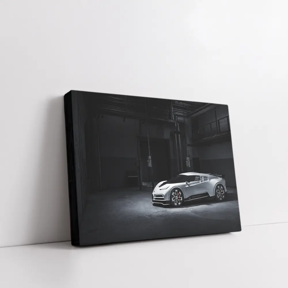 Bugatti Centodieci White Supercar Dark Warehouse – Wall Art