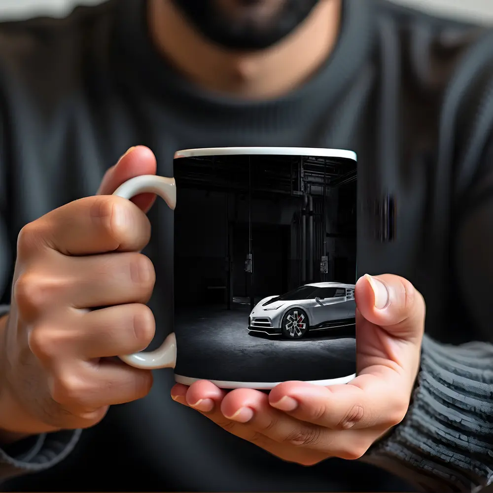 Bugatti Centodieci White Supercar Dark Warehouse – Mugs