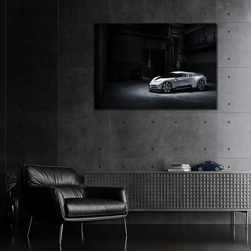 Bugatti Centodieci White Supercar Dark Warehouse – Wall Art