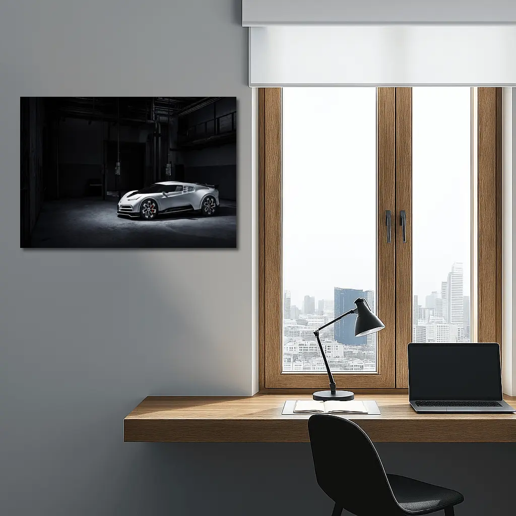 Bugatti Centodieci White Supercar Dark Warehouse – Wall Art