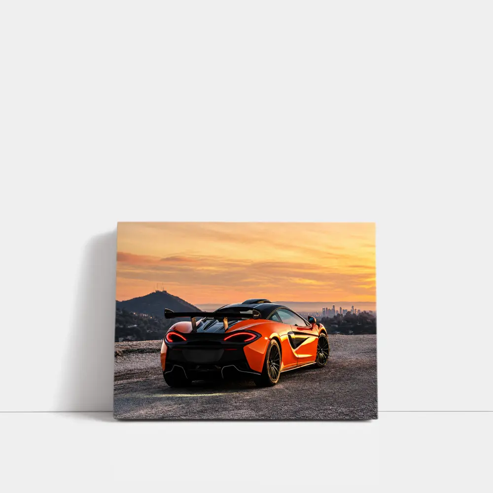 McLaren 620R Orange Coupe Rear View at Sunset – Wall Art