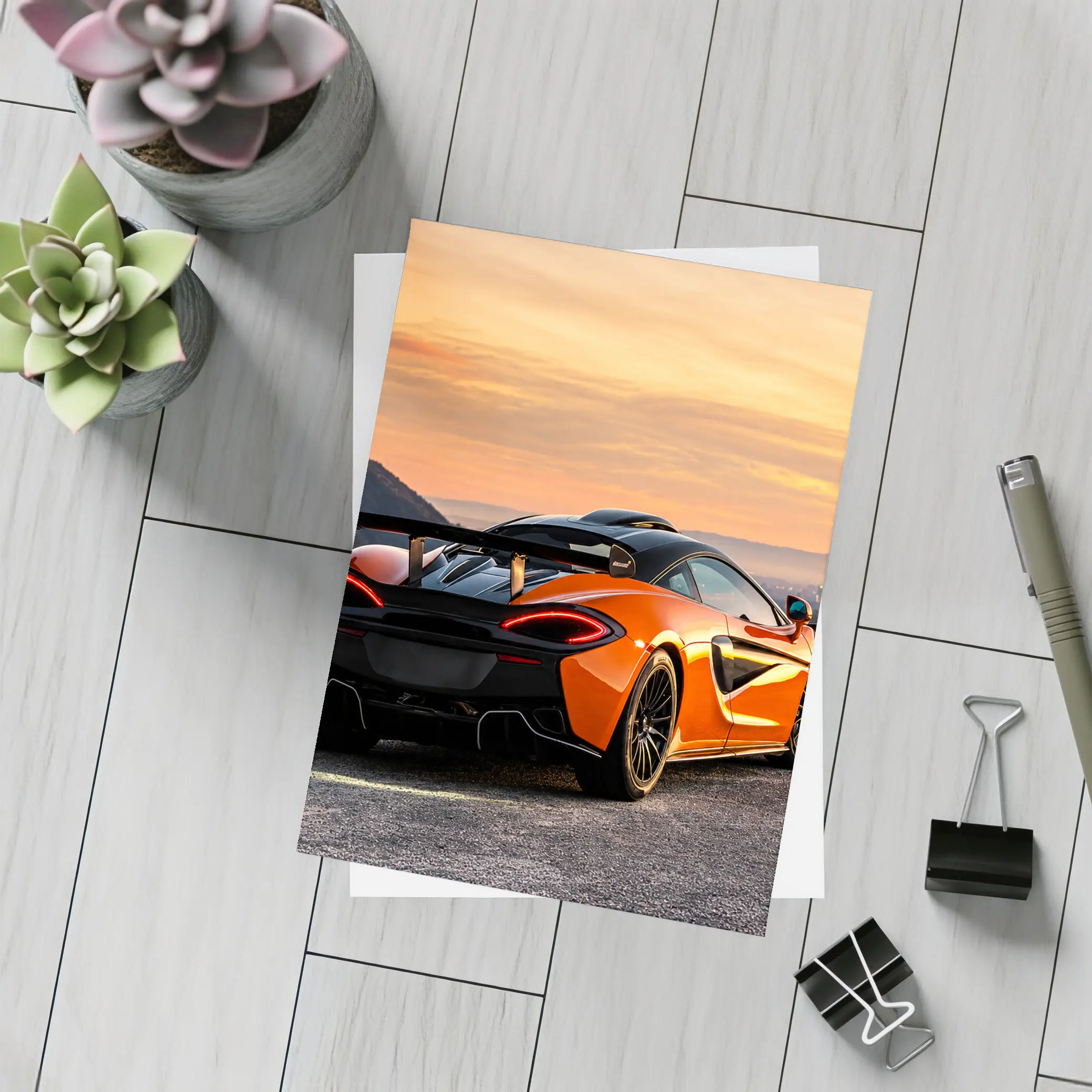 McLaren 620R Orange Supercar City Sunset – Postcards