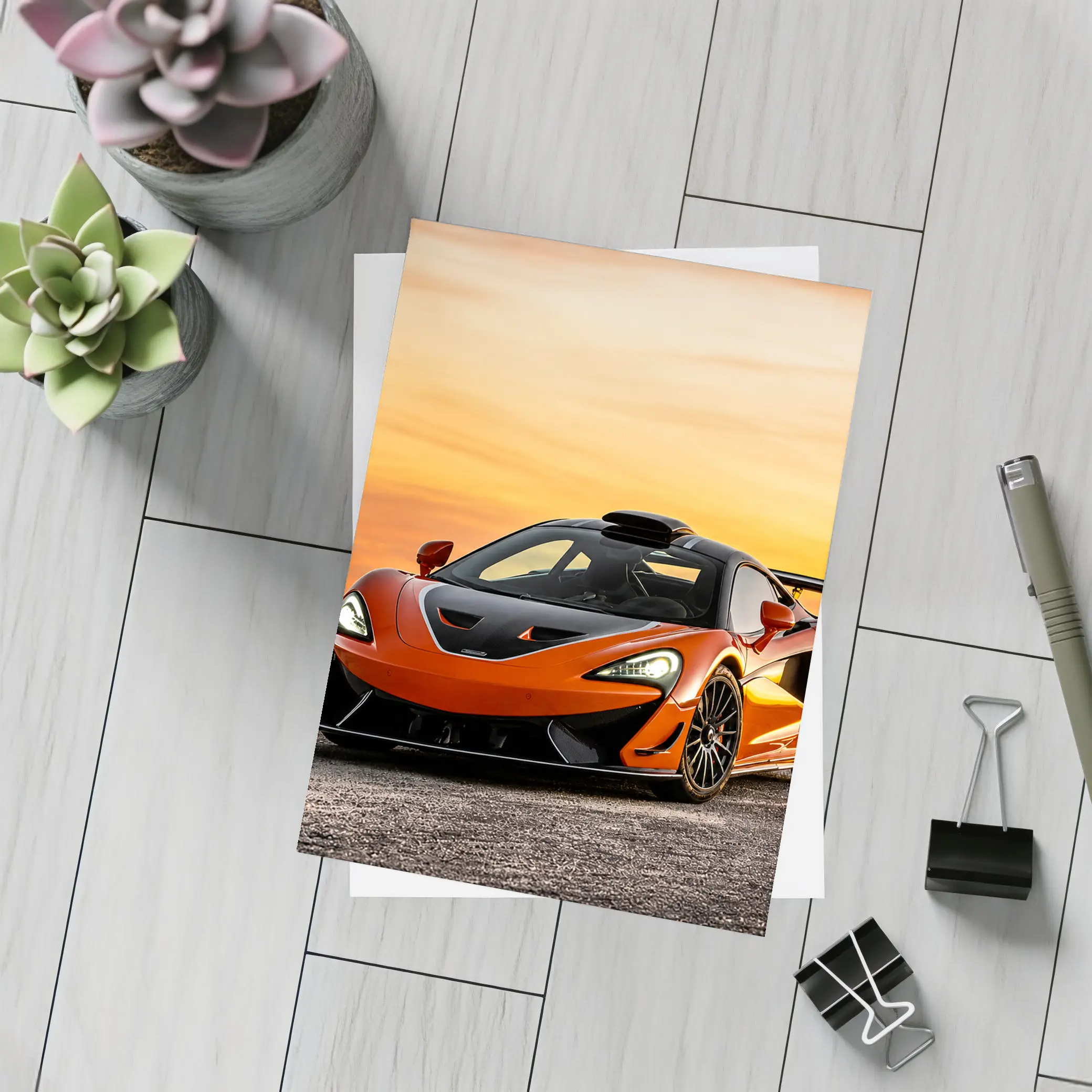 McLaren 620R Orange Supercar Sunset Sky – Postcards