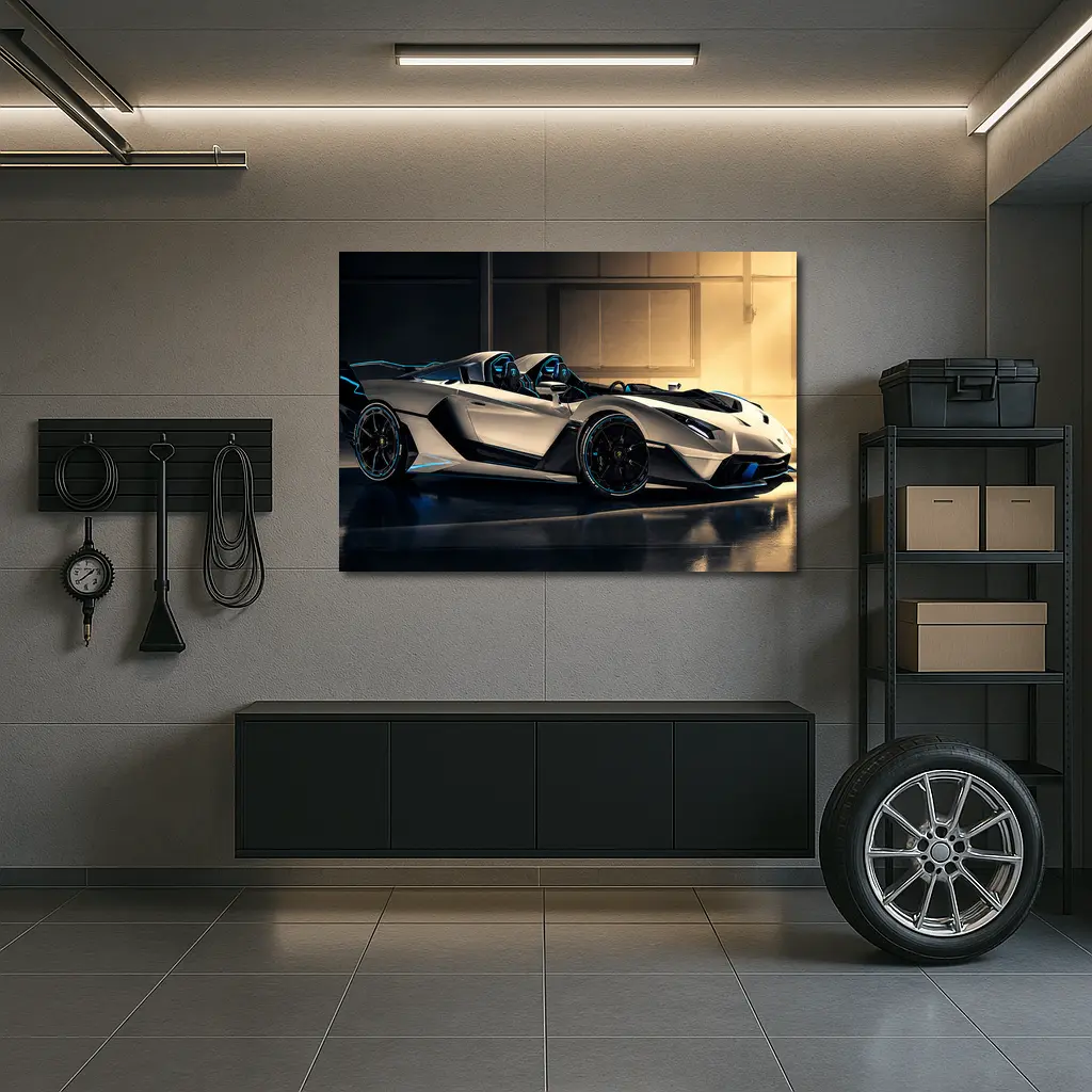 Lamborghini Veneno Roadster Silver Garage – Wall Art