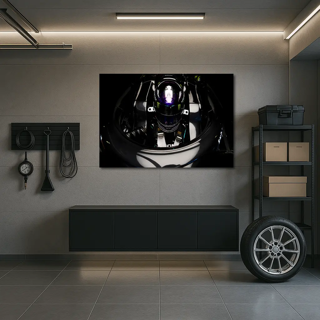 Formula One Driver Cockpit Dark Overhead View – Wall Art