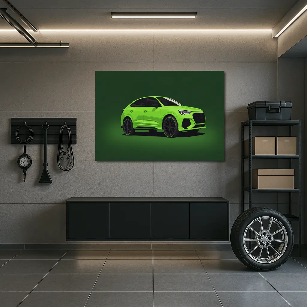 Audi RS Q3 Green Illustration Dark Background – Wall Art