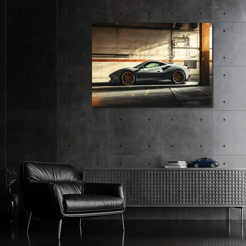 Ferrari 488 GTB Gray Garage Side Profile – Wall Art